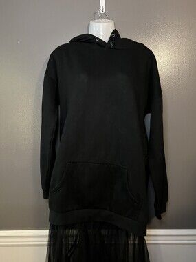 Nicopanda Hoodie Dress Womens Small Black Tulle Mesh Skirt Long Pullover Goth